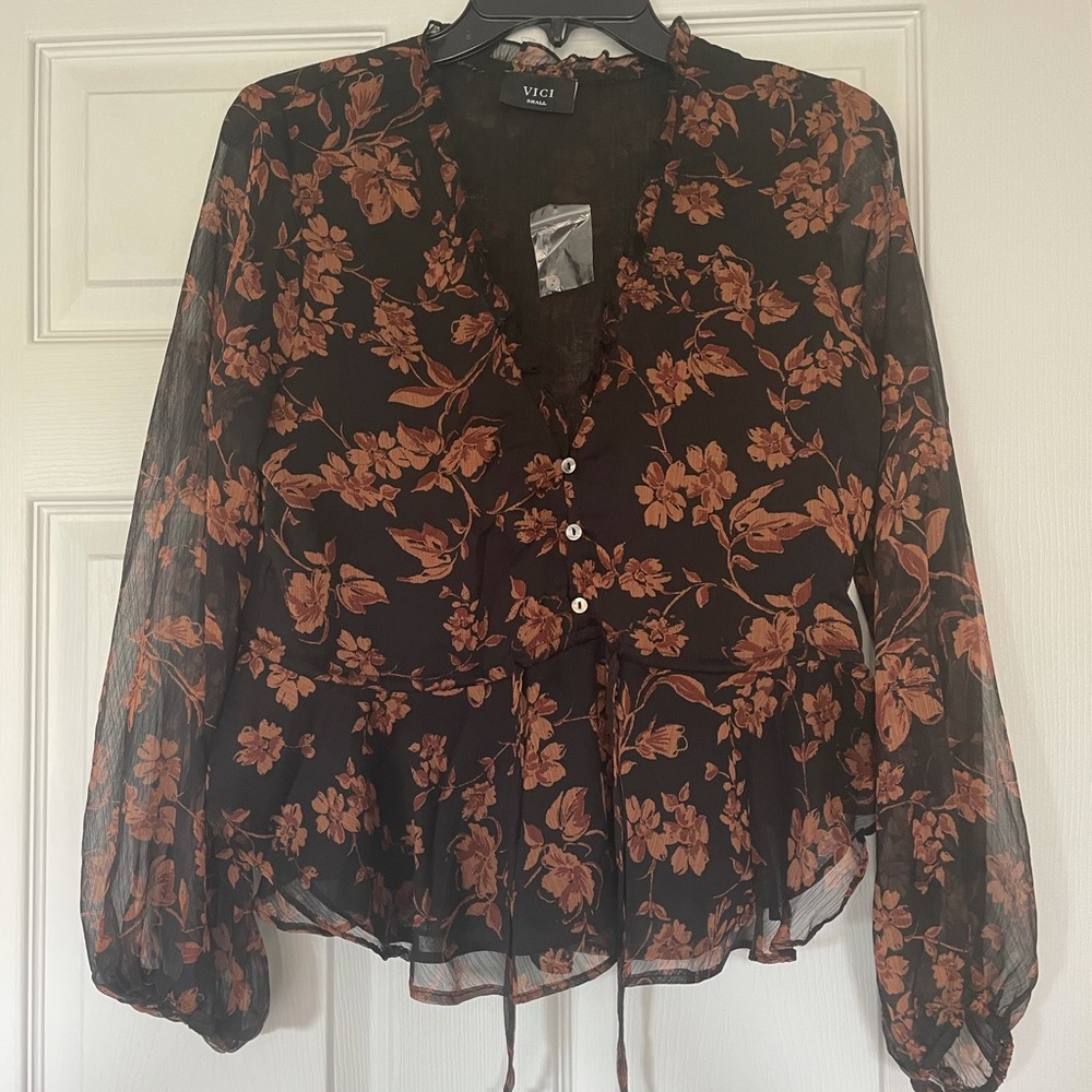 Vici frosted Cranberry Floral Peplum Blouse